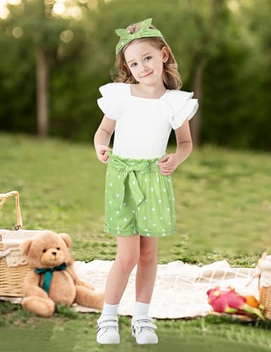 Image of Gaupafmb Toddler Girls Clothes Ruffle Short Sleeve Tops and Shorts Set with Headband 3PCs Outfits
