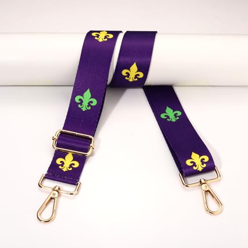 Image of Mardi Gras Purse Strap Replacement Mask Fleur De Lis Purse Strap Purple Crossbody Bag Strap Parade Party Favors