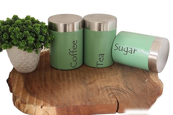 Image of Tea Sugar Containers Set of 2 - Steel Container for Storage - Tea Sugar Jar (Tea Sugar Coffee (Green))