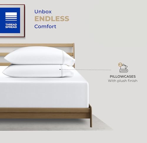 THREAD SPREAD 100% Cotton Pillowcases Standard/Queen Size Sets of 2-400 Thread Count White Cotton Pillowcases, Ultra Soft Cooling Sateen Weave Pillow Cases for Sleeping, Sets of 2 Pillow Covers