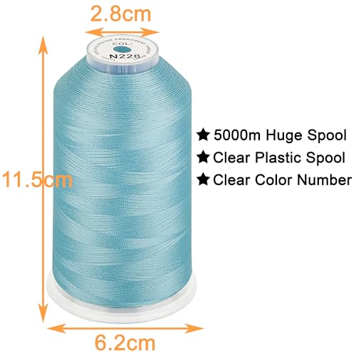 Image of New brothread - Single Huge Spool 5000M Each Polyester Embroidery Machine Thread 40WT for Commercial and Domestic Machines - Baby Blue(Janome Color)
