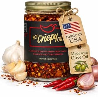 Hot Crispy Oil - Spicy Chili Crisp Blend of Olive Oil, Fresh Crispy Garlic, Shallots & Hot Chili Peppers - Designed for Pizza, Pasta, Eggs, Bread & More - Mild Heat - 177ml (6 fl oz) - Original
