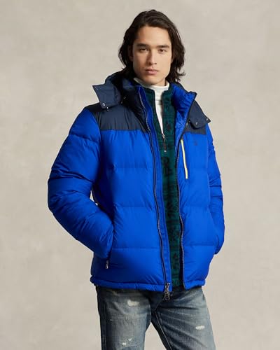 Image of POLO RALPH LAUREN Mens The Gorham Glossed Down Jacket (US, Alpha, Medium, Regular, Regular, color-blocked)