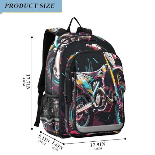 Motocross Neon Cartoon Backpack for Boys Girls Kids School Bag Lightweight Laptop Backpack Elementary Capacity Bookbags for Travel Daypack with Reflective Stripes2