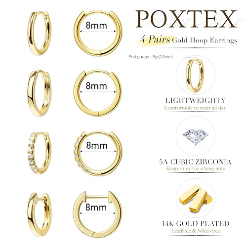 Image of Small Gold Huggie Hoop Earrings Set for Women Men Hypoallergenic 14K Plated Stack Cartilage Earrings, Sterling Silver Multiple Piercing Lightweight Mini Thin Cute Dainty Trendy Jewelry Gifts for Women