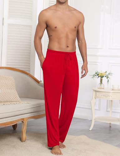 SWOMOG Mens Modal Pajama Pants Soft Lounge Pants Sleep Pj Bottoms with Button Fly & Drawstring & Pockets3