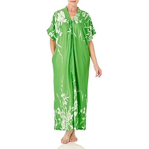 AmeriMark Women's Long Length Caftan Hawaiian Muu Muu Night Gown with Pocket Tropical Green XL Cover