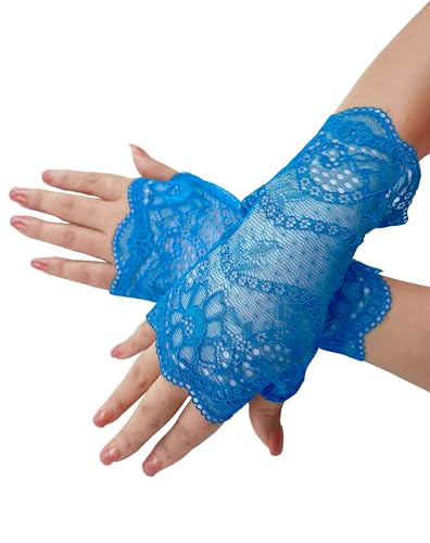 YHDDYG Ladies Lace Royal Blue Gloves Lace Gloves Women Tea Party Fingerless Short Floral Lace Gloves for Women S62 - Main Image