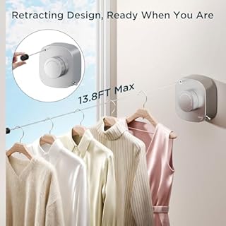 FORIOUS Retractable Clothesline Indoor, 13.8 Ft Non-Sagging Outdoor Clothes Line, Rustproof All Stainless Steel Heavy Duty Clothes Drying Laundry Line, Screw Wall Mounted for Bathroom, Brushed Nickel