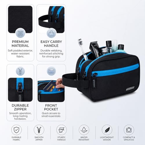 Image of Wooum Travel Toiletry Pouch for Men 1 Year Warranty Shaving Kit Bag Travel Pouch Organizer Medicine Bag Toilet Kit for Travel Small Travel Pouch Bag for Men & Women (Black Tblue)