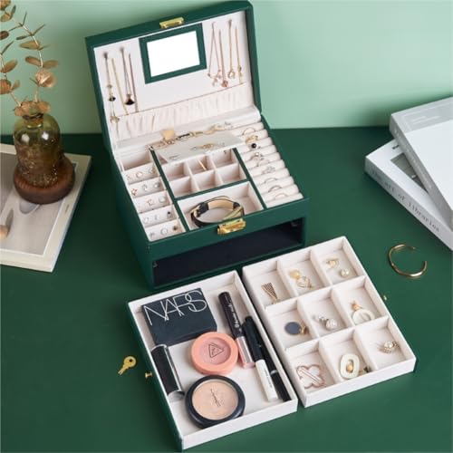 Boîte de rangement de bijoux en cuir cadeau rétro à trois couches - 2