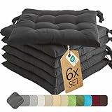 etérea 6er Set Sitzkissen Outdoor 40x40 mit Bändern - Stuhlkissen Anthrazit...