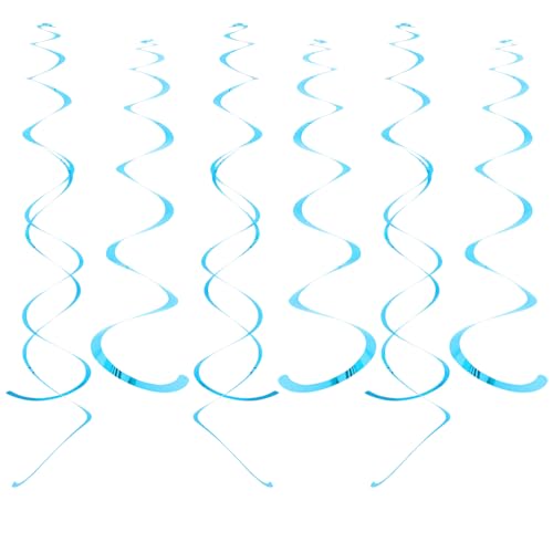 Image of Party Swirl Decorations Hot Pink Shinny Foil Hanging Swirl Decorations Plastic Streamer for Ceiling Plastic Streamer for Party Decorations Metallic Hanging Swirl Pack of 30 (Lake Blue)
