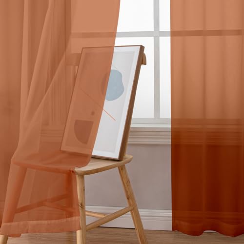 Image of Chyhomenyc Orange Sheer Curtains 96 inches Long 2 Panels, Light Filtering Soft Airy Solid Elegant Voile Window Treatment Drapes for Bedroom Living Room Wedding Party Decor, 42 Wx96 L, 8FT L