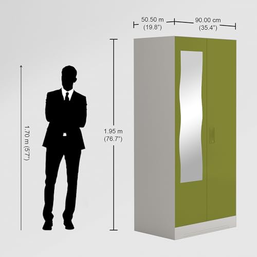 Image of GODREJ INTERIO Almirah Slimline 2-Door Steel Almirah, Cupboard for Clothes (Textured Green Leaf), 1-Year Warranty, 1 Locker, 4 Shelves and Curvilinear Mirror