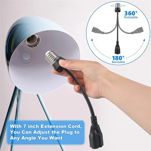 feekoon 1 pack 3 outlet light socket adapter convert e26e27 bulb socket to 3 prong outlet with extension cord light bulb plug adapter converter suitable for outdoor porch garage patio use black