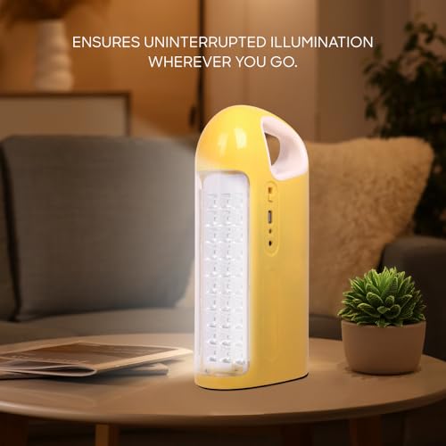 Image of Sanford Emergency Lantern, 30 SMD LED, 550 Lumens, Solar & Electric Charging, Power Bank, Yellow, Unbreakable PC Glass & ABS Body, 15.5x8.4x32.1 cm, 5500mAh Battery