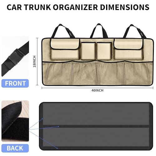 Image of Car Trunk Organizer and Storage, Large Capacity Backseat Hanging Storage Accessories, Backseat Car Organizer for SUV /MPV /Truck (Champagne)