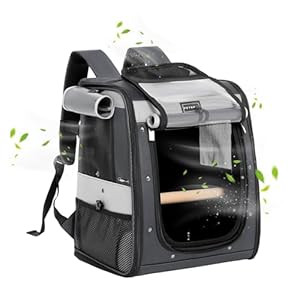 Bird Carrier with Shade Cover,Adjustable Height Standing Perch,2 Feeder Bowls and Great Ventilation, Fit for Medium Sized Birds (Grey)