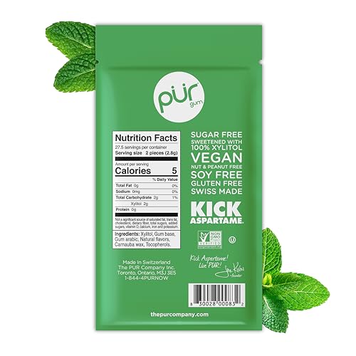 Image of PUR Gum | Aspartame Free Chewing Gum | 100% Xylitol | Natural Spearmint Flavored Gum, 55 Pieces (Pack of 120)