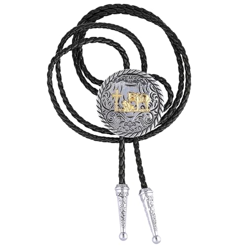 Image of HUABOLA CALYN Bolo Tie for Men Women, Native American Turquoise /Longhorn Bull /Eagle /Horse Bolo ties,Western Tie Costume
