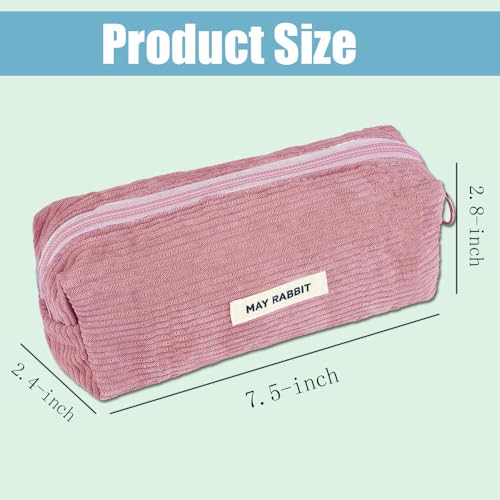 Topfunyy Cute Pencil Case Pink Corduroy Student Large Pen Pouch Bag Cosmetic Bag Office Stationery Organizer for Teenage Boys Girls - Image 3