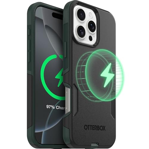 Image of OtterBox iPhone 16 Pro Max (Only) - Commuter Series Case - Built-in MagSafe - Thin, Dual-Layer, Pocket-Friendly, Port Cover - Forest Night (Black /Green)