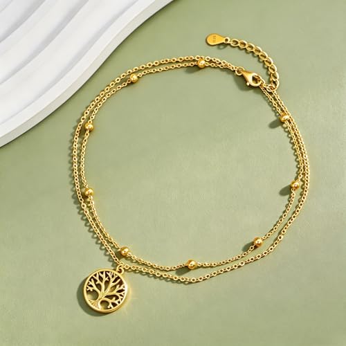 Image of CHIC & ARTSY Women Anklets S925 Sterling Silver Dainty Layered Anklet Bracelet Adjustable Multilayer Beach Ankle Bracelet Summer Jewelry for Women 10-11 Inches