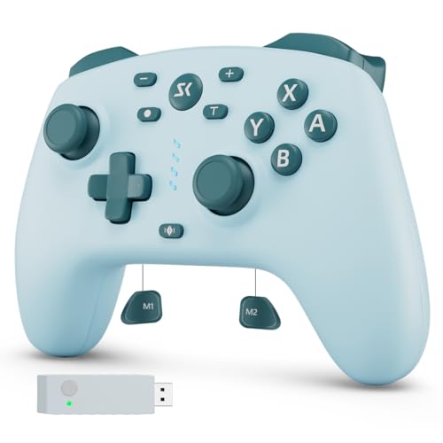 Image of Wireless Switch Controller for Switch /Switch 2 /Lite /OLED /PC Controller with 2.4G Adapter, Lake Blue Switch Controller with Hall Joysticks & Hall Triggers, Switch Pro Controller with Wake-up, 2 Back Programmable Buttons, Turbo Function