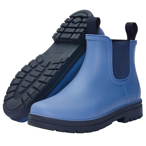 Planone Short Rain Boots for Women Chelsea Fashion Waterproof Ankle Non-Slip Matte Surface Rubber Boots Lightweight Outdoor Garden Shoes Work Booties for Ladies with Arch Support and Removable Comfort Insole