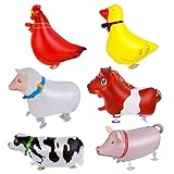 Grevosea 6 Farm Animal Balloons - Walking Foil Mylar Pet Balloons for Animal Theme Birthday Party Decorations (Duck, Rooster, Cow, Horse, Pig, Sheep)