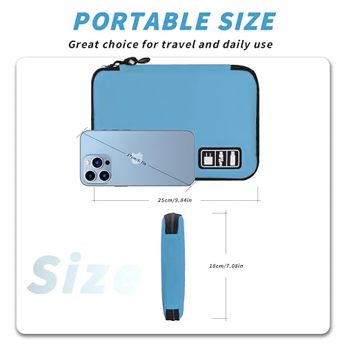 Image of Electronics Organizer,Travel Cord Organizer Pouch,Cable Organizer Bags | Travel Electronic Accessories Storage Case for Cables, Cords, Charger, Phone (Blue)