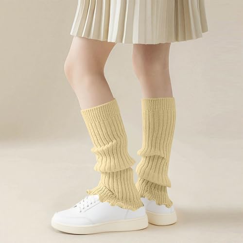 Girls Leg Warmers Y2K Knitted Ribbed Cotton Ruffled Long Socks Fall Fashion Cute Lolita Harajuku Boots Ankle Warmers4