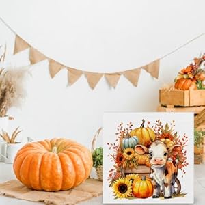 Fall Decor - Pumpkins Sunflower Cow Decorations Farmhouse Fall Wooden Decorative Sign Home Decor for Desk Table Shelf 5 x 5 Inches Fall Decor Pumpkins Sunflower Cow Decorations Farmhouse Fall Wooden Decorative Sign Home Decor for Desk Table Shelf 5 x 5 Inches