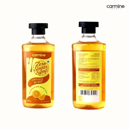 Image of Carmine Zero Sugar Orange Burst Syrup - 330g | New & Improved Recipe | Sweetened with Pure Monk Fruit | Natural, Plant-Based Sweetener | No Added Sugar or Artificial Ingredients