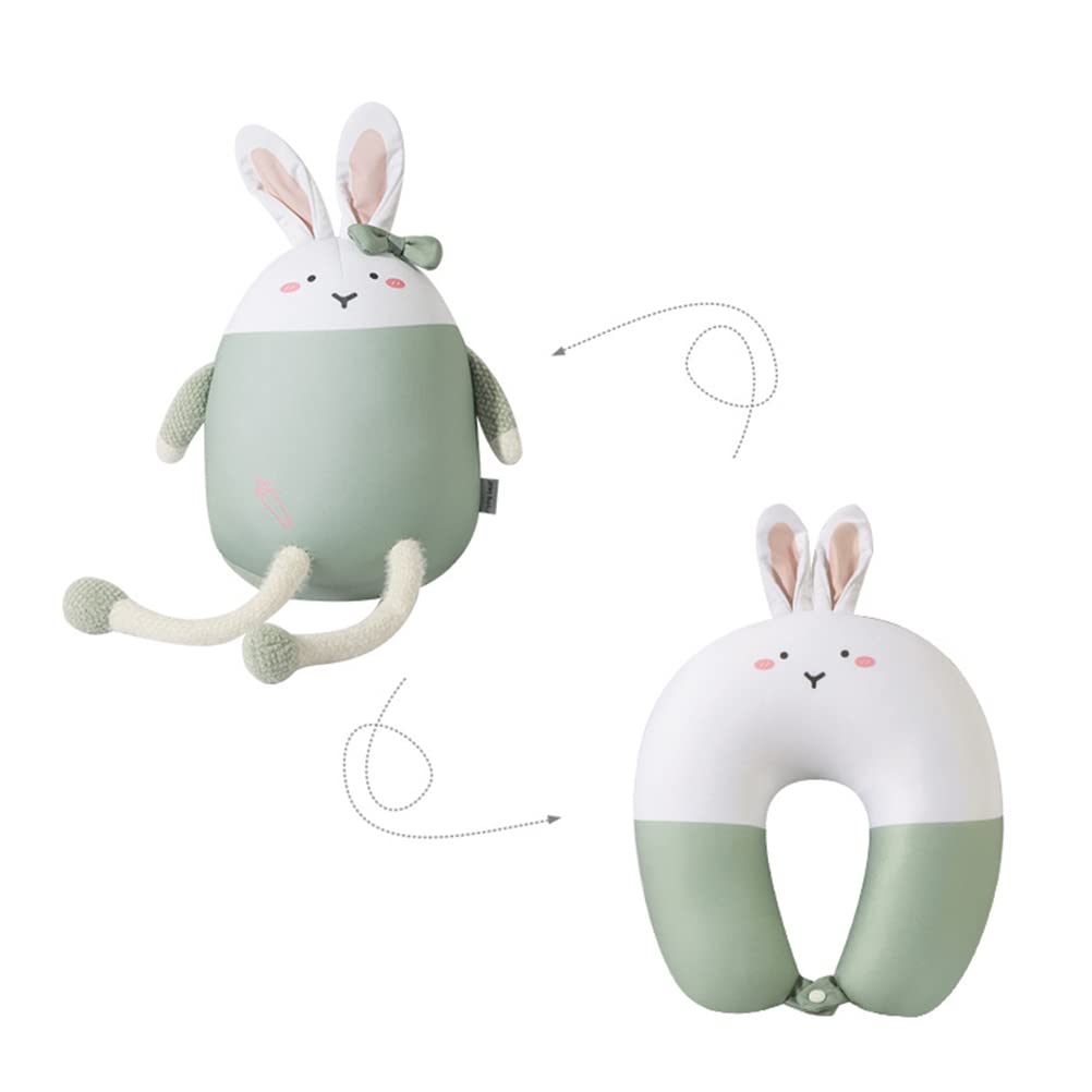 GhzsteGhzste Cute Neck Pillow, 2-in-1 Bunny U-Shape Neck Pillow Neck Support Pillow Rabbit Travel Pillow Neck Support for Camping Hiking Car Aeroplane