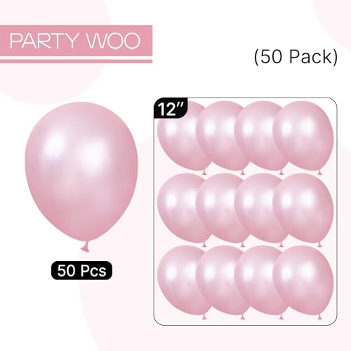 Image of PartyWoo Pearl Pink Balloons 50pcs Light Pastel Baby Pink Color 12 Inch