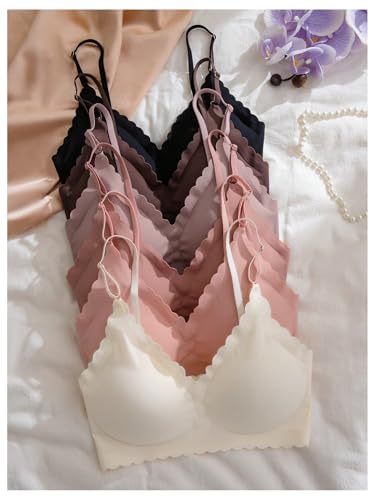 Verdusa Women's 6 Pack Wireless Bra Sets V Neck Padded Bralettes4