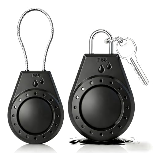 Image of IP68 Waterproof Lockable AirTag Holder 2 Pack, Steel Cable Anti-Lost Case for Apple AirTag, for Luggage, Keys, Bikes (Black)
