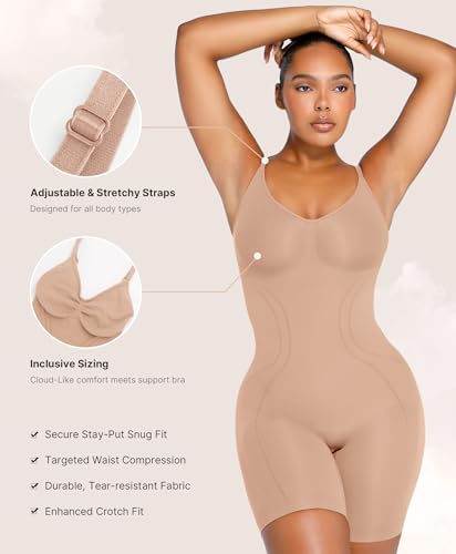 Image of SHAPELLX Shapewear Tummy Control Seamless Bodysuit Waist Trainer Mid Thigh Slim Butt Lift Body Shaper