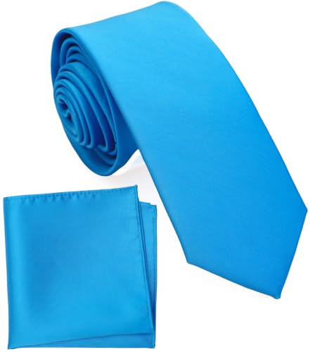 Image of Boy's Solid Tie with Pocket Square Set, Regular Necktie for Children and Kids, Self-Tied