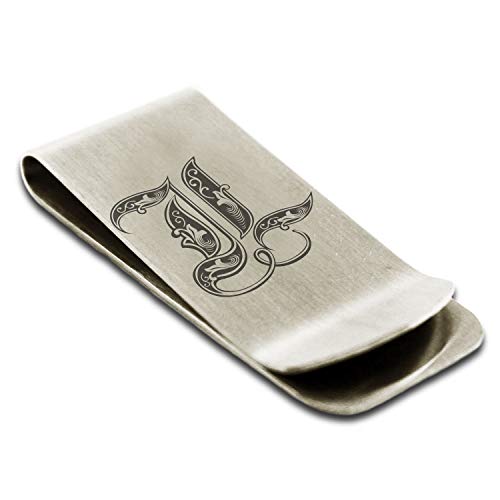 Stainless Steel Money Clip for Men Royal Font Initial Wallet Cash Card Holder Grand Papa Dad Son A-Black