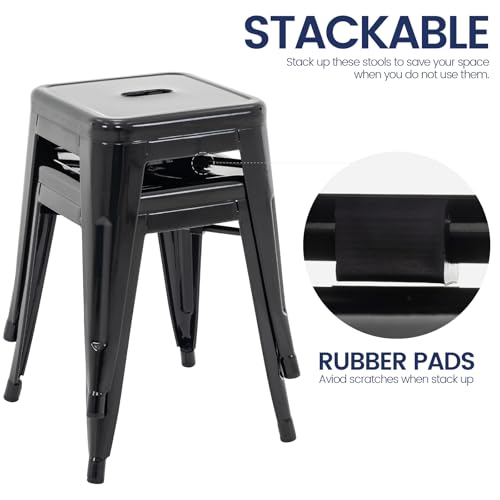 Image of Brage Living 18 Inch Industrial Metal Stools Set of 2, Short Stackable Classroom Stools, Backless Metal Dining Chairs for Indoor Outdoor Kitchen (Black)