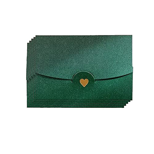 Mini Sobres, 50 Piezas Verde Sobres, Mini Sobres para Tarjetas, con Cierre De Corazón, para Invitaciones, Boda, Tarjetas De Regalo De Bricolaje, Día De San Valentín De Navidad (Verde)