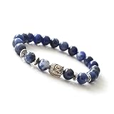 Joya Gift Natural Sodalite 8MM Round Beads Buddha Head Gemstone Chakra Bracelet for Women Charms Men Jewelry