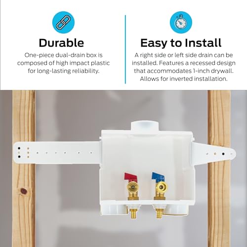 Image of Eastman 1 /2 Inch Expansion PEX Connection x 3 /4 Inch MHT Washing Machine Outlet Box, Push to Connect Brass Plumbing Fittings, Double Drain, 60261