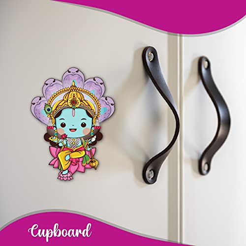 Image of Bhai Please Lord Vishnu Wooden Fridge Magnet | Vishnu Gift | Devotional Magnet | Hindu Gods Fridge Magnet | Spiritual Home Decor | Pooja Room Gift | Divine Magnet