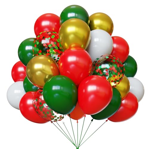 Image of Christmas Balloons, 67pcs 12 Inch Red and Green Balloons, Red Green confetti White and Gold Balloon for Birthday, Christmas Party Decorations