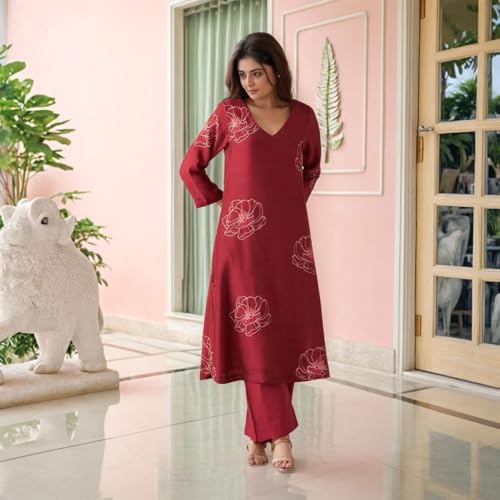 Image of ANNI Designer Women's Rayon Viscose Printed Straight Kurta with Pant