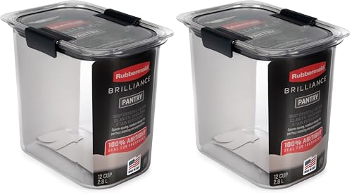 Image of Rubbermaid Brilliance 12-Cup Airtight Food Storage Container,Perfect for Pantry Staples,Clear /Grey,(Pack of 2)